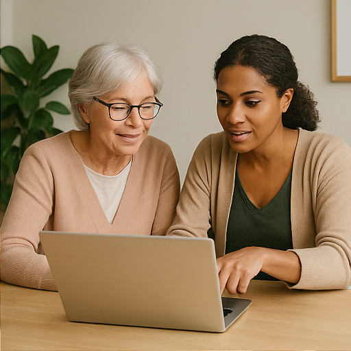 Ambiance chaleureuse autour d’un ordinateur, illustrant la compréhension du jargon.